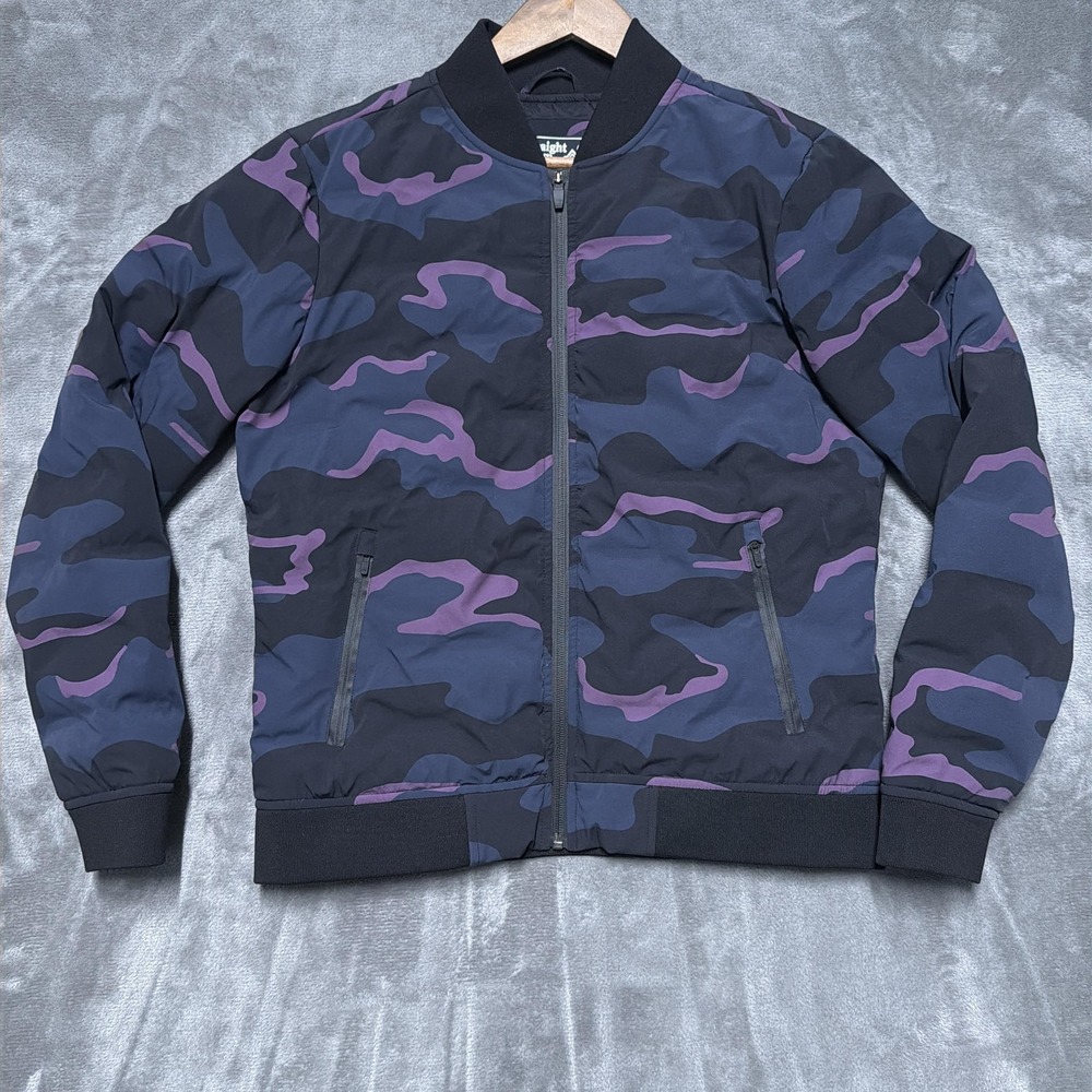 Straight Down Jacket Mens Medium Black Purple Camo‎ Goose Down Bomber Nylon Golf